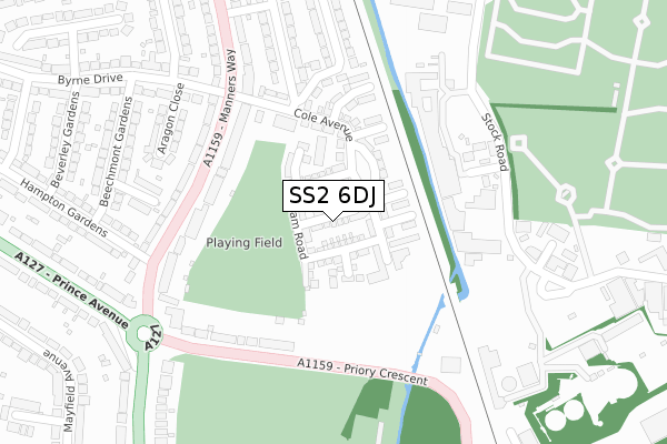 SS2 6DJ map - large scale - OS Open Zoomstack (Ordnance Survey)