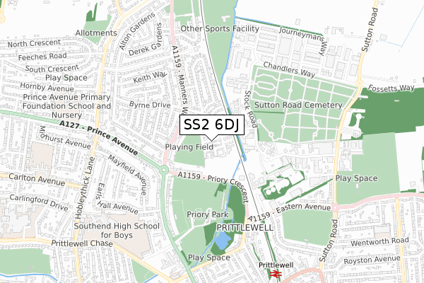 SS2 6DJ map - small scale - OS Open Zoomstack (Ordnance Survey)