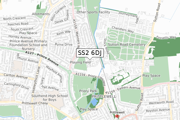 SS2 6DJ map - small scale - OS Open Zoomstack (Ordnance Survey) SS2 6DJ map - small scale - OS Open Zoomstack (Ordnance Survey)