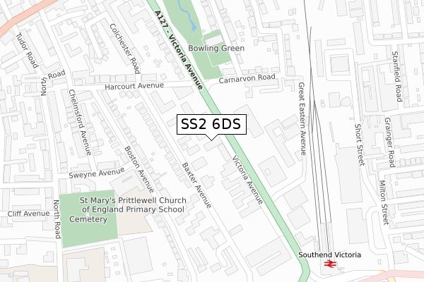 SS2 6DS map - large scale - OS Open Zoomstack (Ordnance Survey)