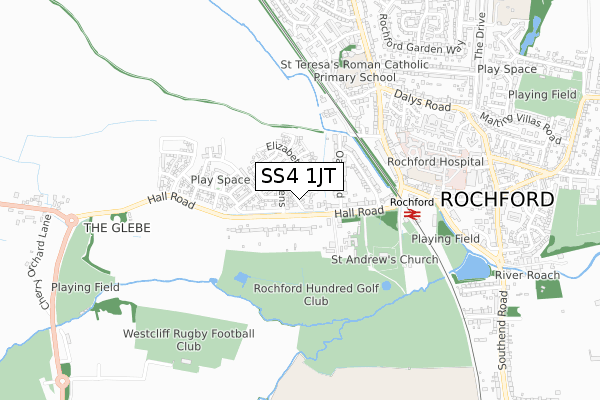 SS4 1JT map - small scale - OS Open Zoomstack (Ordnance Survey)