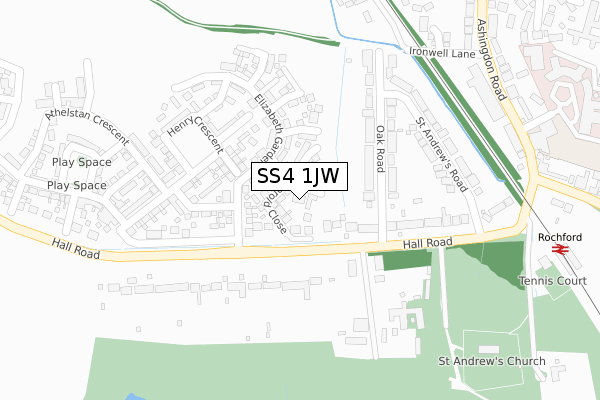 SS4 1JW map - large scale - OS Open Zoomstack (Ordnance Survey)