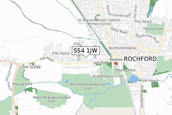 SS4 1JW map - small scale - OS Open Zoomstack (Ordnance Survey)