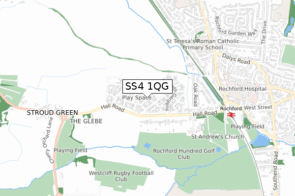 SS4 1QG map - small scale - OS Open Zoomstack (Ordnance Survey)