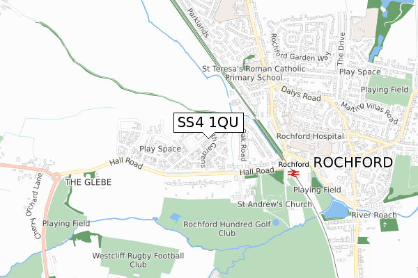 SS4 1QU map - small scale - OS Open Zoomstack (Ordnance Survey) SS4 1QU map - small scale - OS Open Zoomstack (Ordnance Survey)