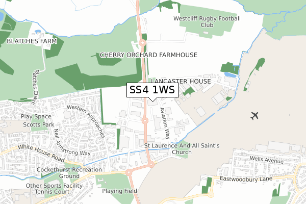 SS4 1WS map - small scale - OS Open Zoomstack (Ordnance Survey)