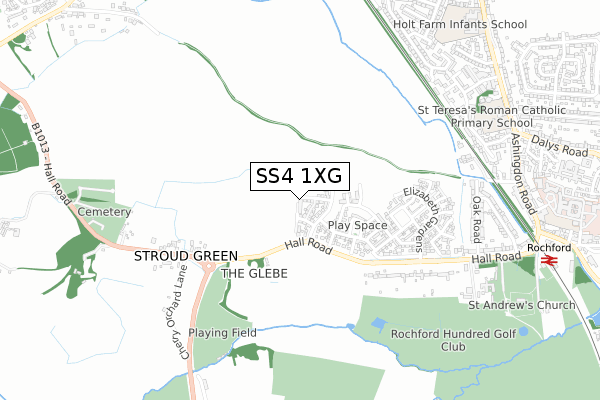 SS4 1XG map - small scale - OS Open Zoomstack (Ordnance Survey)