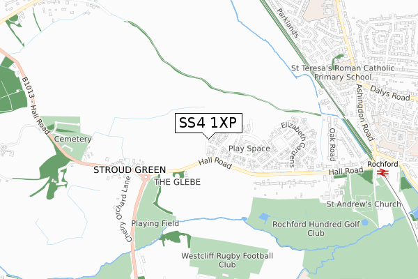 SS4 1XP map - small scale - OS Open Zoomstack (Ordnance Survey)