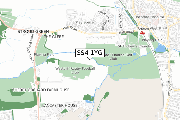 SS4 1YG map - small scale - OS Open Zoomstack (Ordnance Survey)