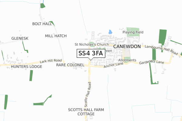 SS4 3FA map - small scale - OS Open Zoomstack (Ordnance Survey)
