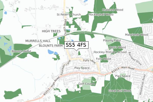 SS5 4FS map - small scale - OS Open Zoomstack (Ordnance Survey)