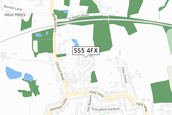 SS5 4FX map - large scale - OS Open Zoomstack (Ordnance Survey)