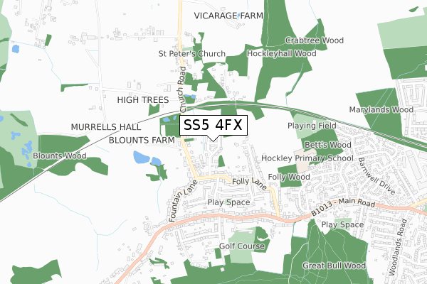 SS5 4FX map - small scale - OS Open Zoomstack (Ordnance Survey)