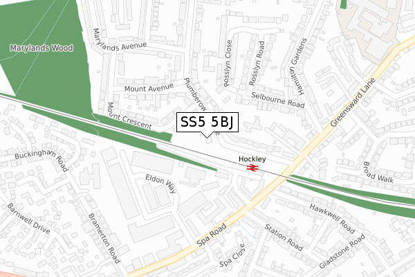 SS5 5BJ map - large scale - OS Open Zoomstack (Ordnance Survey)