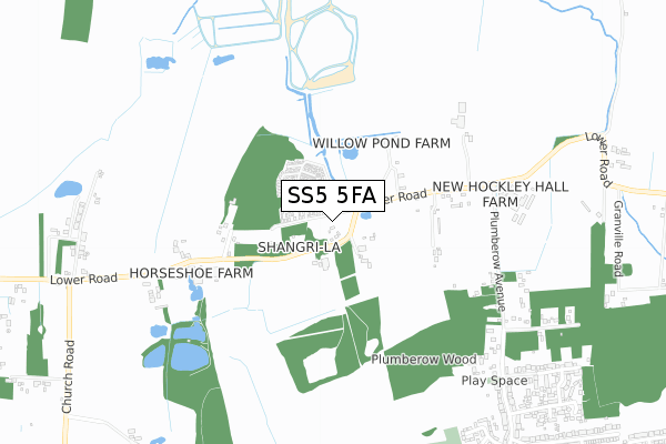 SS5 5FA map - small scale - OS Open Zoomstack (Ordnance Survey)