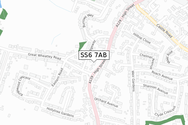 SS6 7AB map - large scale - OS Open Zoomstack (Ordnance Survey)