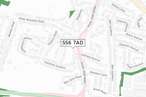 SS6 7AD map - large scale - OS Open Zoomstack (Ordnance Survey)