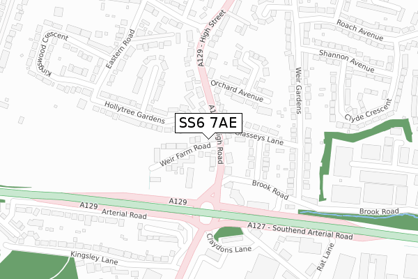 SS6 7AE map - large scale - OS Open Zoomstack (Ordnance Survey)