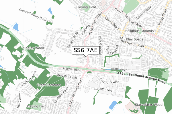 SS6 7AE map - small scale - OS Open Zoomstack (Ordnance Survey)