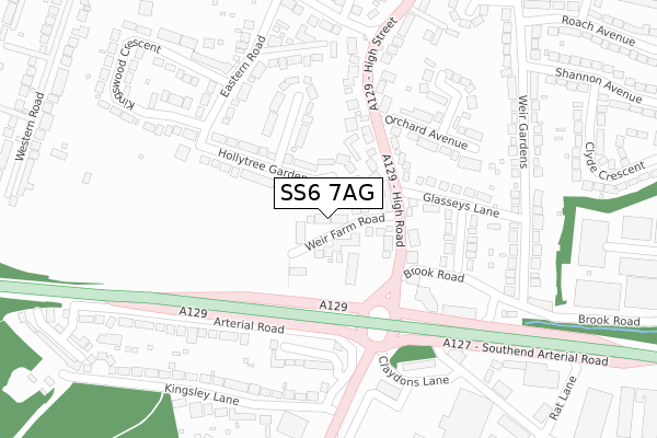 SS6 7AG map - large scale - OS Open Zoomstack (Ordnance Survey)