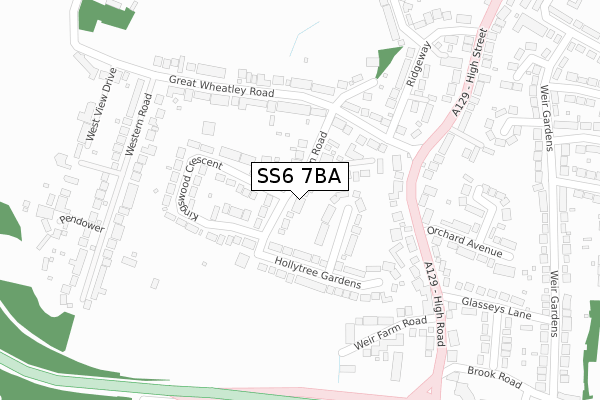 SS6 7BA map - large scale - OS Open Zoomstack (Ordnance Survey)