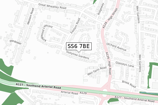 SS6 7BE map - large scale - OS Open Zoomstack (Ordnance Survey)