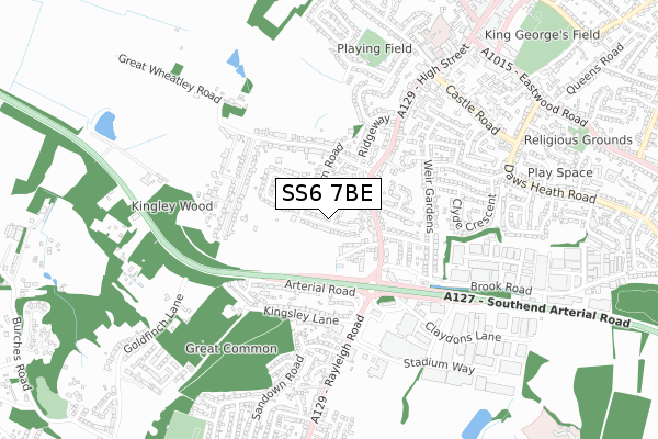 SS6 7BE map - small scale - OS Open Zoomstack (Ordnance Survey)