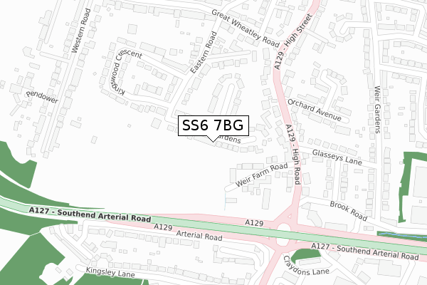 SS6 7BG map - large scale - OS Open Zoomstack (Ordnance Survey)