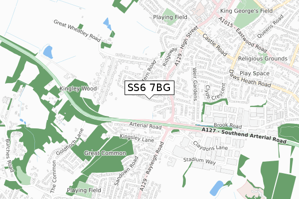 SS6 7BG map - small scale - OS Open Zoomstack (Ordnance Survey)