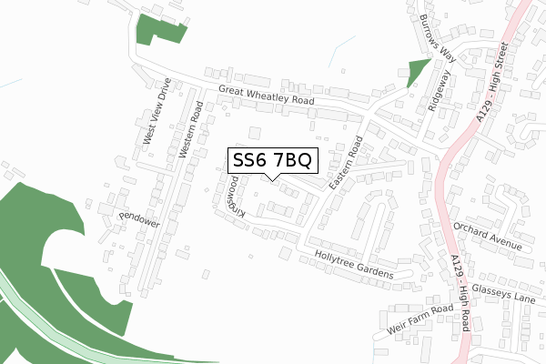 SS6 7BQ map - large scale - OS Open Zoomstack (Ordnance Survey)