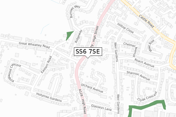 SS6 7SE map - large scale - OS Open Zoomstack (Ordnance Survey)