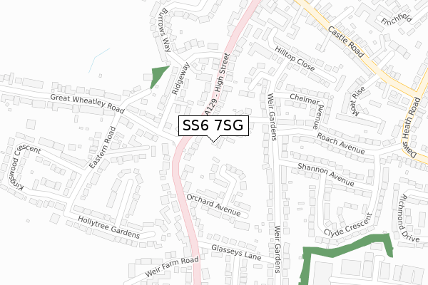 SS6 7SG map - large scale - OS Open Zoomstack (Ordnance Survey)