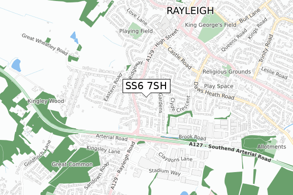 SS6 7SH map - small scale - OS Open Zoomstack (Ordnance Survey)