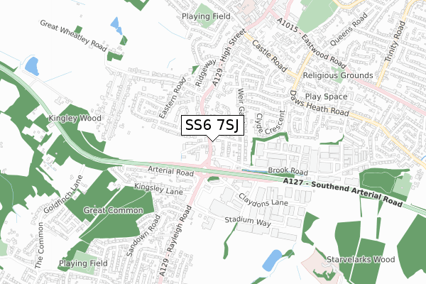 SS6 7SJ map - small scale - OS Open Zoomstack (Ordnance Survey)