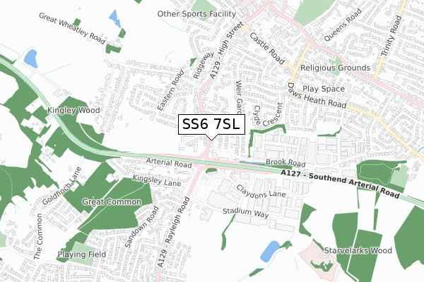 SS6 7SL map - small scale - OS Open Zoomstack (Ordnance Survey)