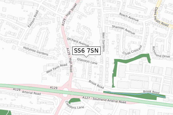 SS6 7SN map - large scale - OS Open Zoomstack (Ordnance Survey)