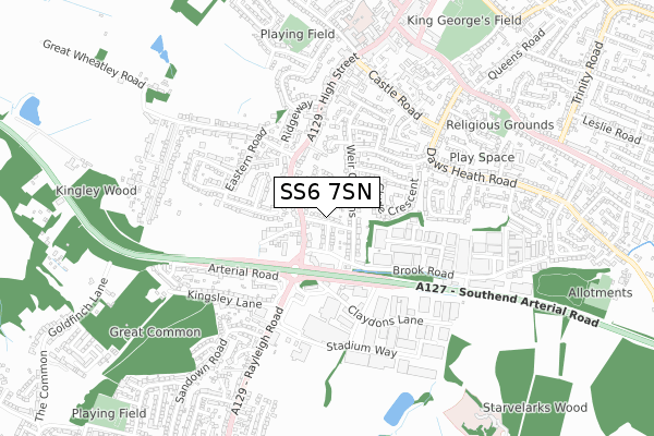 SS6 7SN map - small scale - OS Open Zoomstack (Ordnance Survey)