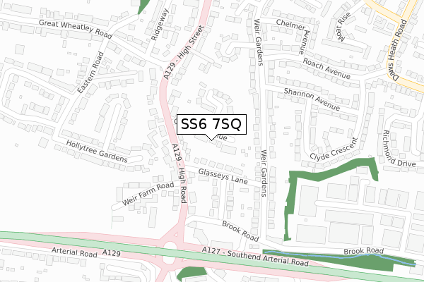 SS6 7SQ map - large scale - OS Open Zoomstack (Ordnance Survey)