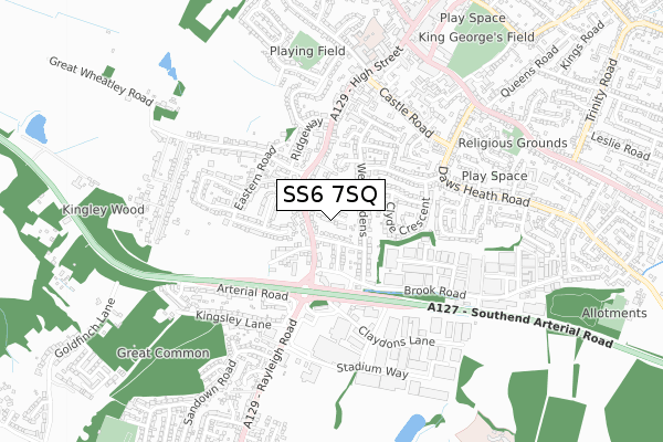 SS6 7SQ map - small scale - OS Open Zoomstack (Ordnance Survey)