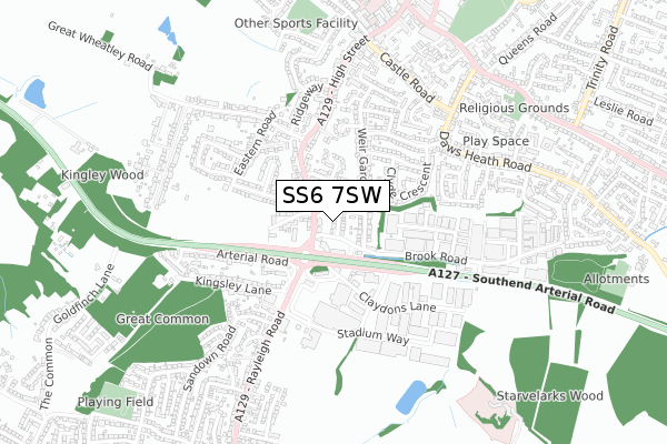 SS6 7SW map - small scale - OS Open Zoomstack (Ordnance Survey)