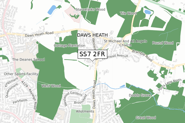 SS7 2FR map - small scale - OS Open Zoomstack (Ordnance Survey)