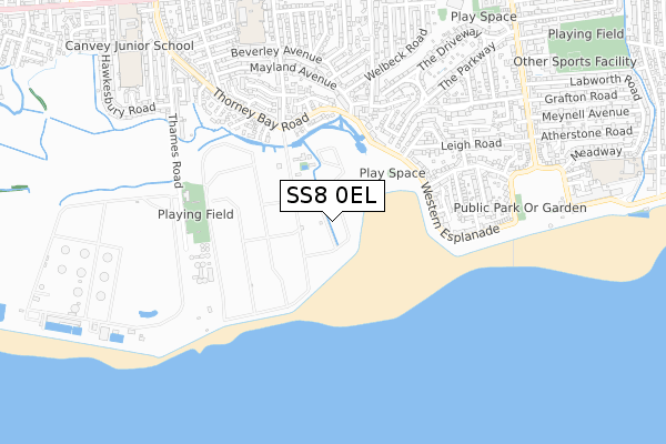 SS8 0EL map - small scale - OS Open Zoomstack (Ordnance Survey)