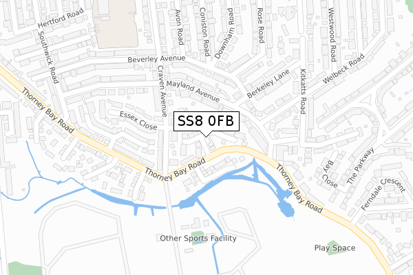 SS8 0FB map - large scale - OS Open Zoomstack (Ordnance Survey)