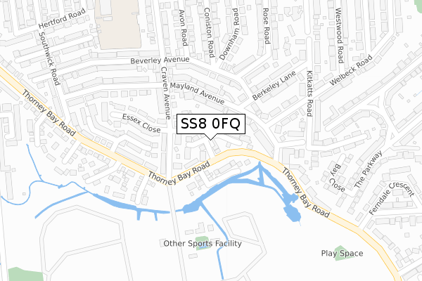 SS8 0FQ map - large scale - OS Open Zoomstack (Ordnance Survey)