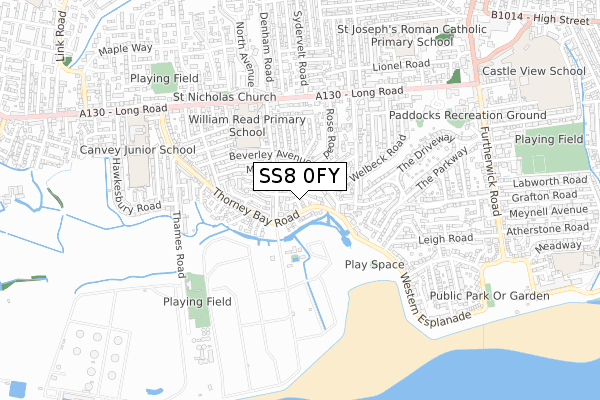 SS8 0FY map - small scale - OS Open Zoomstack (Ordnance Survey)