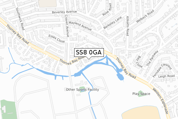 SS8 0GA map - large scale - OS Open Zoomstack (Ordnance Survey)