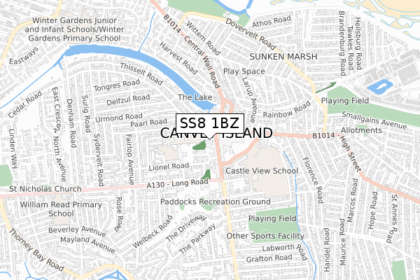 SS8 1BZ map - small scale - OS Open Zoomstack (Ordnance Survey) SS8 1BZ map - small scale - OS Open Zoomstack (Ordnance Survey)