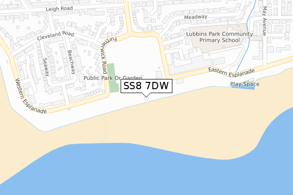 SS8 7DW map - large scale - OS Open Zoomstack (Ordnance Survey)