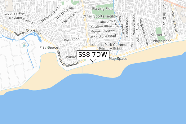 SS8 7DW map - small scale - OS Open Zoomstack (Ordnance Survey)