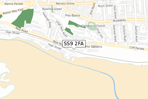 SS9 2FA map - large scale - OS Open Zoomstack (Ordnance Survey)